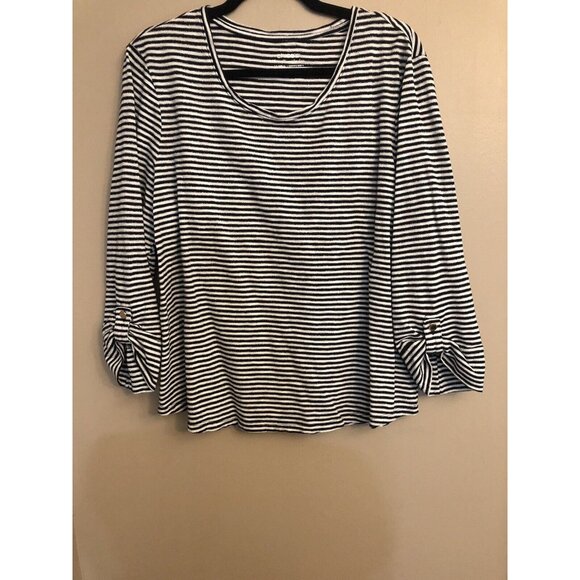 Chico's Tops - Chico’s Women’s Shirt Size 3 (XL/16) Black White Striped 3/4 Sleeve Ultimate Tee